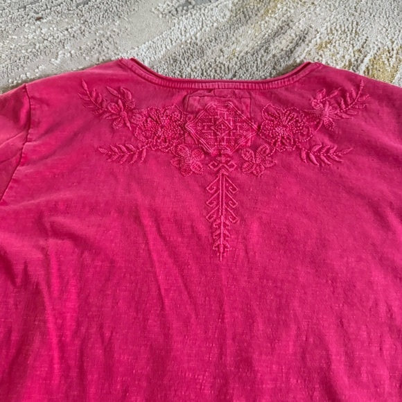 Karyn Seo Marya Geometric Floral Embroidered V-Neck Short Sleeve Top large - Picture 7 of 8